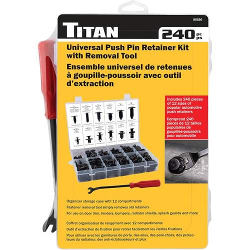 Titan 85520 240-Piece Universal Push Pin Retainer Kit with Removal Tool