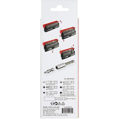 VESSEL TOOL IB31P02U 31-Piece Impact Bit Set with Case and Magnetic Bit Holder