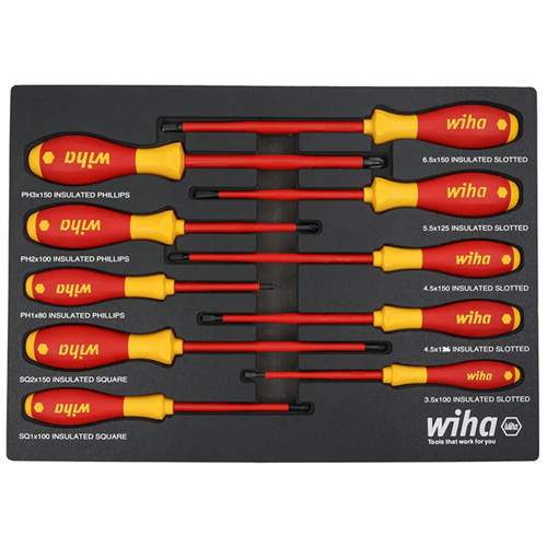 WIHA 32080 10-Piece Insulated SoftFinish&reg; Cushion Grip Screwdriver Tray Set