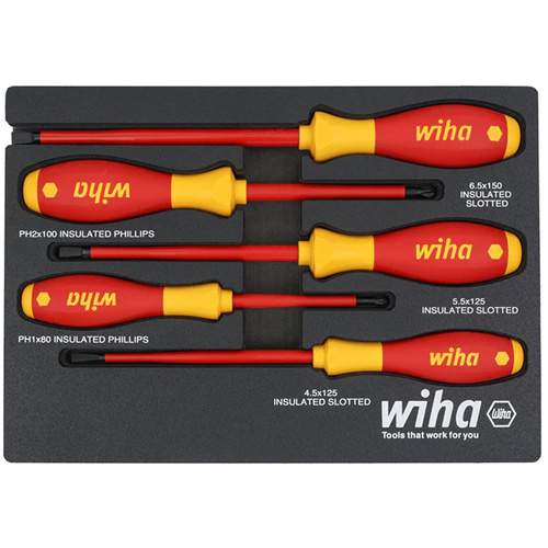 WIHA 32081 5-Piece Insulated SoftFinish&reg; Cushion Grip Screwdriver Tray Set