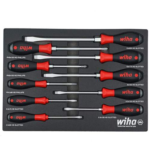 WIHA 53180 SoftFinish&reg; XHeavy Duty Cushion Grip Screwdriver Tray Set
