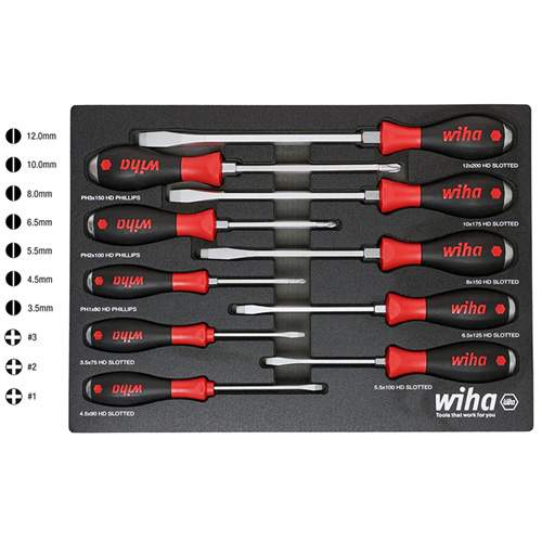 WIHA 53180 SoftFinish&reg; XHeavy Duty Cushion Grip Screwdriver Tray Set