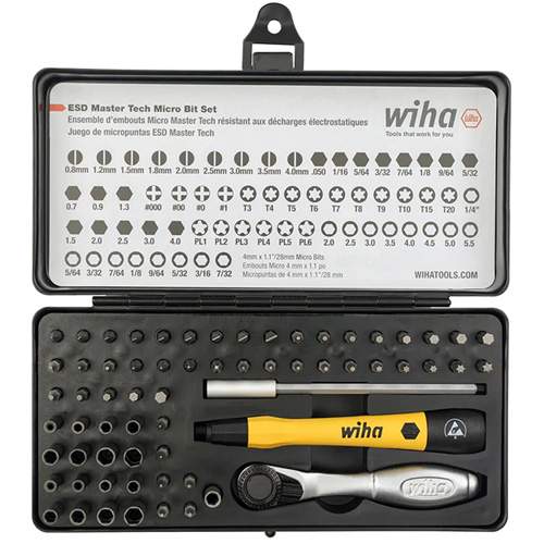 WIHA 75965 65-Piece System 4 ESD Safe Master Technician's Ratchet &amp; MicroBits Set