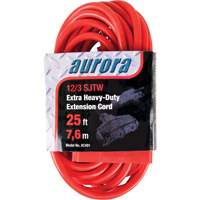 Aurora Tools XC491 Vinyl Extension Cord, Outdoor, SJTW, 12/3 AWG, 15 A, 3 Outlet(s), 25'