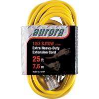 Aurora Tools XC494 Vinyl Extension Cord with Light Indicator, Outdoor, SJTOW, 12/3 AWG, 15 A, 25'