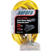Aurora Tools XC497 Vinyl Extension Cord with Light Indicator, Outdoor, SJTOW, 12/3 AWG, 15 A, 3 Outlet(s), 25'