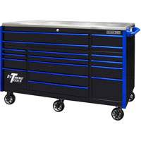 72 Inch EXQ Series Professional Roller Cabinet, Black W/Blue Handles EXTEX7217RCQBKBL | ToolDiscounter