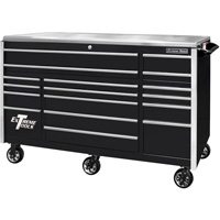 72 Inch EXQ Series Professional Roller Cabinet, Black W/Chrome Handles EXTEX7217RCQBKCR | ToolDiscounter
