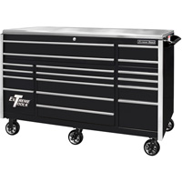 Extreme Tools EX7217RCQBKCR 72 Inch EXQ Series Professional Roller Cabinet, Black W/Chrome Handles
