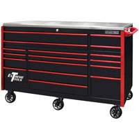 Extreme Tools EX7217RCQBKRD 72 Inch EXQ Series Professional Roller Cabinet, Black W/Red Handles