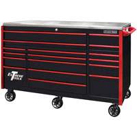 72 Inch EXQ Series Professional Roller Cabinet, Black W/Red Handles EXTEX7217RCQBKRD | ToolDiscounter