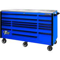 72 Inch EXQ Series Professional Roller Cabinet, Blue W/Black Handles EXTEX7217RCQBLBK | ToolDiscounter
