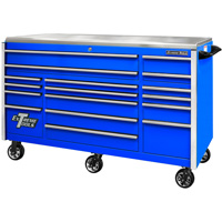 72 Inch EXQ Series Professional Roller Cabinet, Blue W/Chrome Handles EXTEX7217RCQBLCR | ToolDiscounter