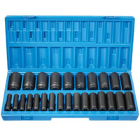 Impact Socket Set,1/2 Inch, 12 Point, 26 Piece, Metric Deep GRY1726MD | ToolDiscounter