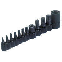 Lisle 26530 1/4 3/8 Dr 10 Pc Tamper Resistant Torx Bit Set