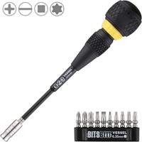 VESSEL TOOL 2200MBH120K01 Ball Grip Interchangeable Ratchet Screwdriver with 10-Piece Bit Set